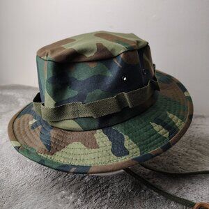 ARMY BOONIE HAT Adult M Woodland Camo Cotton Blend Hot Weather Jungle